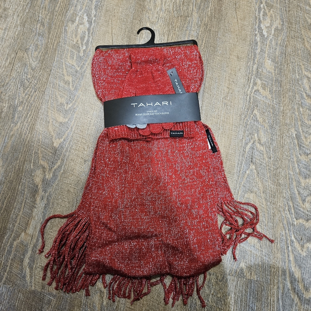 Tahari 3 Piece Hat, Scarf and Touch Gloves Gift Set NWT